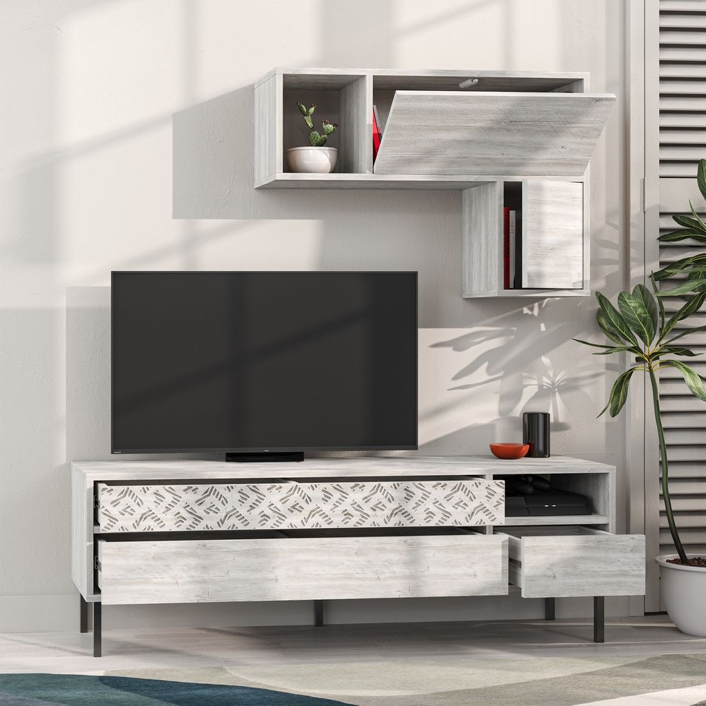 Tv álvány és fali szekrény szett, fehér, 145cm - arabesque - butopêa